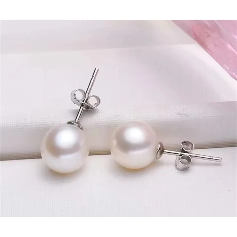 925 Silver Pearl 8mm Stud Earrings Real Sterling Dainty Minimalist‎ Jewelry